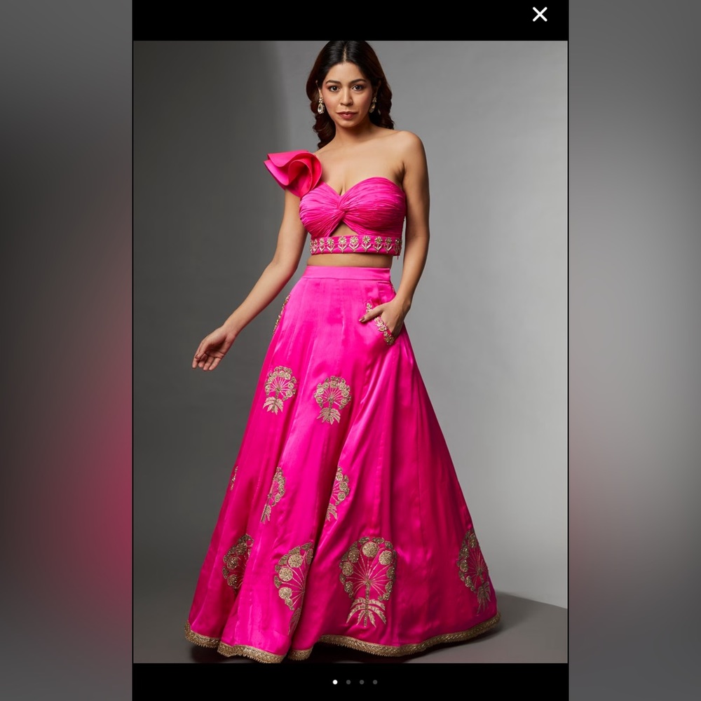 Avnni Kapur
Pink Satin Chiffon Embroidered Lehenga Set
Custom stones added